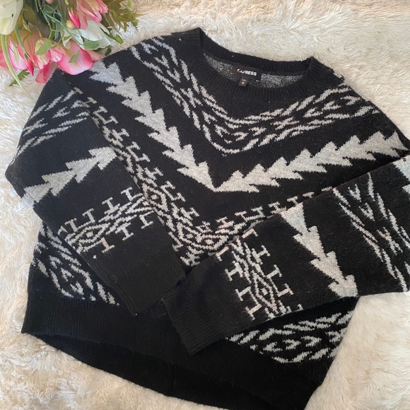 Express Sweaters - Express Black Tribal Printed Sweater